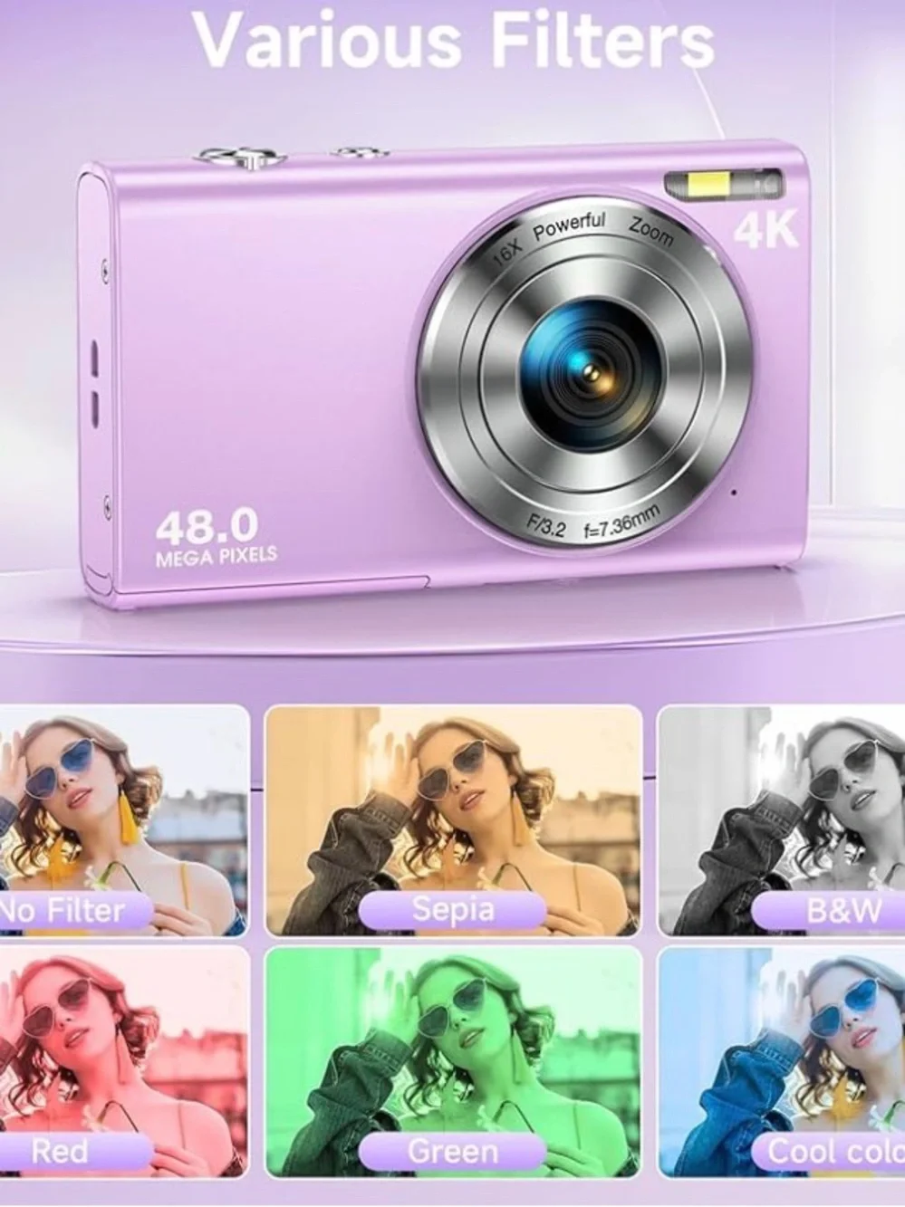 Compact 48mp Digital Camera - purple - anteam from amazon